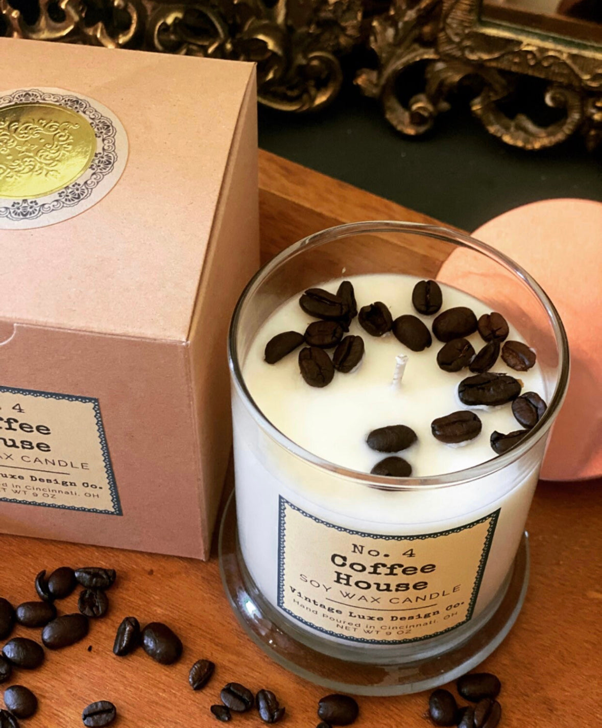 Coffee House 10 Oz. Soy Wax Candle * Vintage Luxury Hand Poured Candle * Fresh Brewed Coffee * Scented Candle Decor * Gift