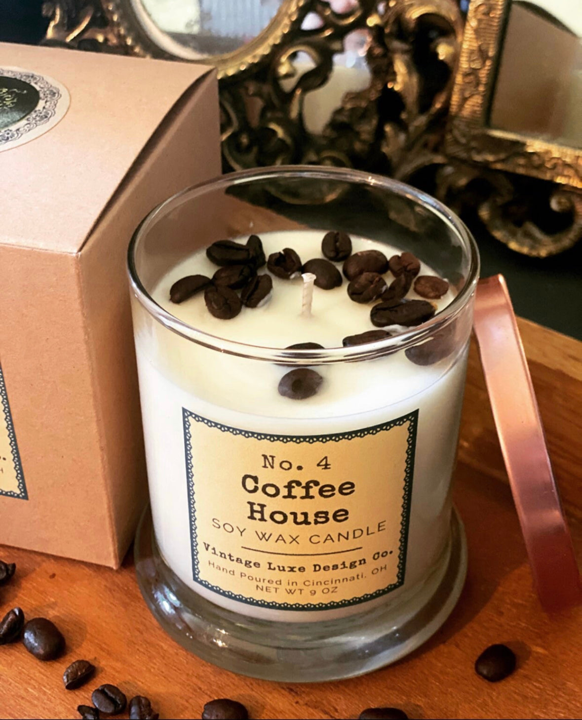 Coffee House 10 Oz. Soy Wax Candle * Vintage Luxury Hand Poured Candle * Fresh Brewed Coffee * Scented Candle Decor * Gift