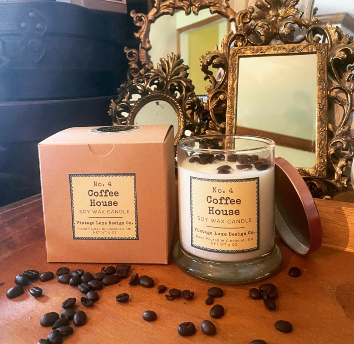 Coffee House 10 Oz. Soy Wax Candle * Vintage Luxury Hand Poured Candle * Fresh Brewed Coffee * Scented Candle Decor * Gift