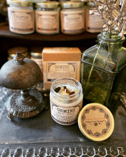 Gemini Zodiac Astrology Soy Wax Candle with Infused Crystals