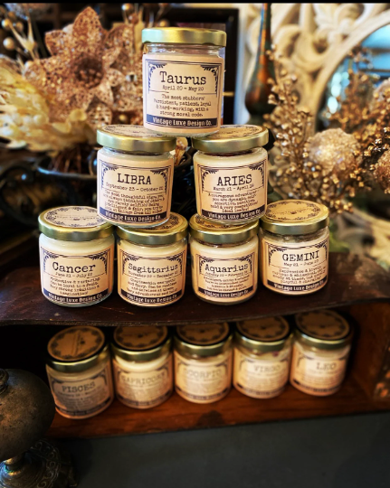 Leo Zodiac Horoscope Astrology Soy Wax Candle with Infused Crystals! Perfect Birthday Month Gift!