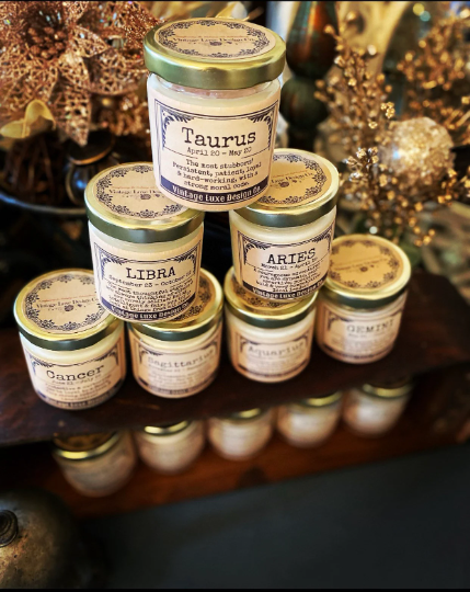Leo Zodiac Horoscope Astrology Soy Wax Candle with Infused Crystals! Perfect Birthday Month Gift!