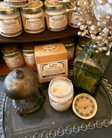 Leo Zodiac Horoscope Astrology Soy Wax Candle with Infused Crystals! Perfect Birthday Month Gift!