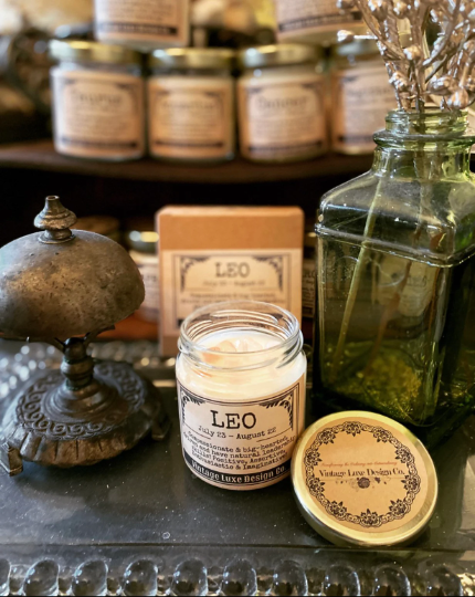Leo Zodiac Horoscope Astrology Soy Wax Candle with Infused Crystals! Perfect Birthday Month Gift!