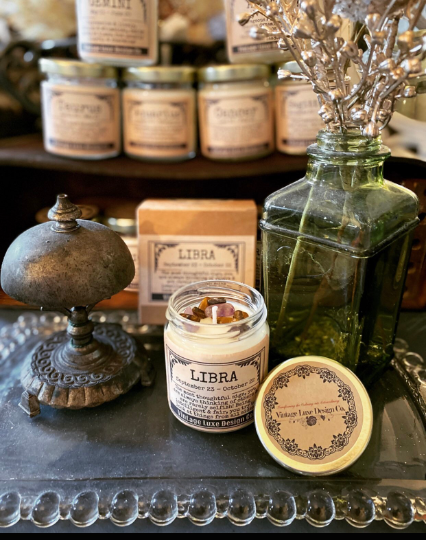Libra Astrology Soy Wax Candle Infused with Crystals - Perfect for Zodiac Lover Birthdays and Gifts!