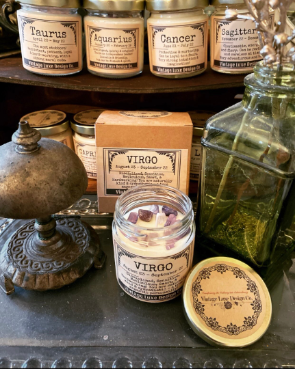 Virgo Astrology Soy Wax Candle Infused with Crystals - Perfect for Zodiac Lover Birthdays and Gifts!