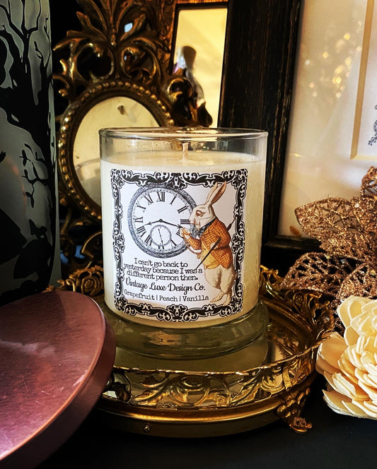 Alice Wonderland 10 Oz. Soy Wax Candle Whimsy White Rabbit