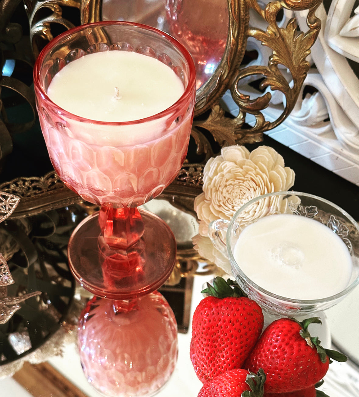 Strawberries & Cream Vintage Glass 11 Oz. Soy Wax Candle