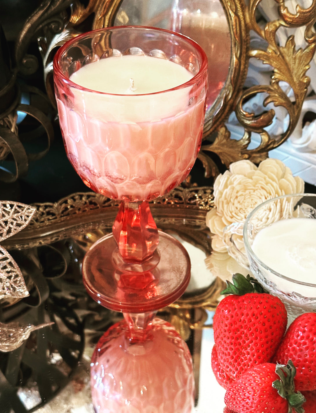 Strawberries & Cream Vintage Glass 11 Oz. Soy Wax Candle