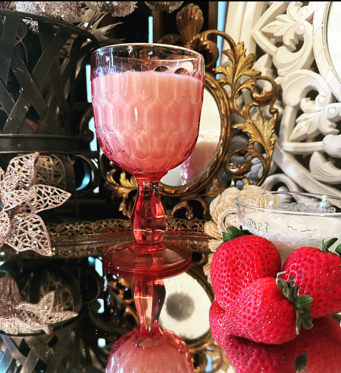 Strawberries & Cream Vintage Glass 11 Oz. Soy Wax Candle