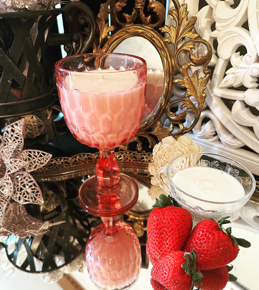 Strawberries & Cream Vintage Glass 11 Oz. Soy Wax Candle