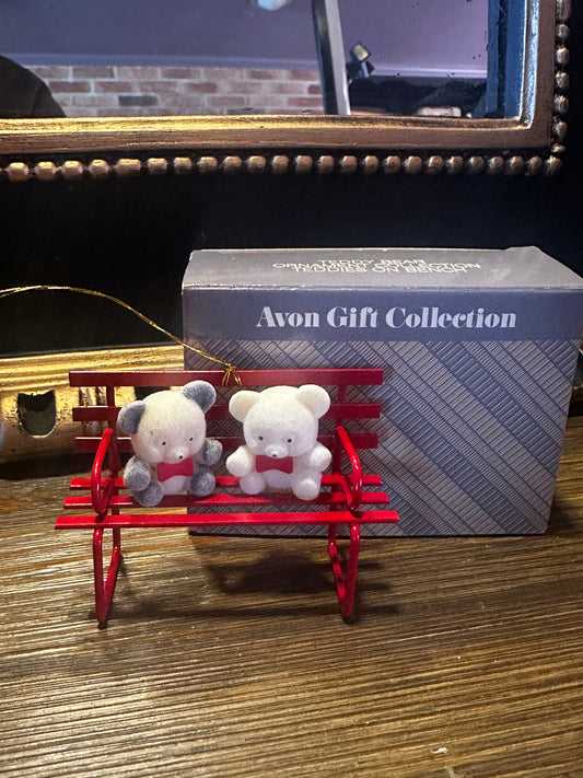 AVON 1980’s Teddies On Bench Ornament