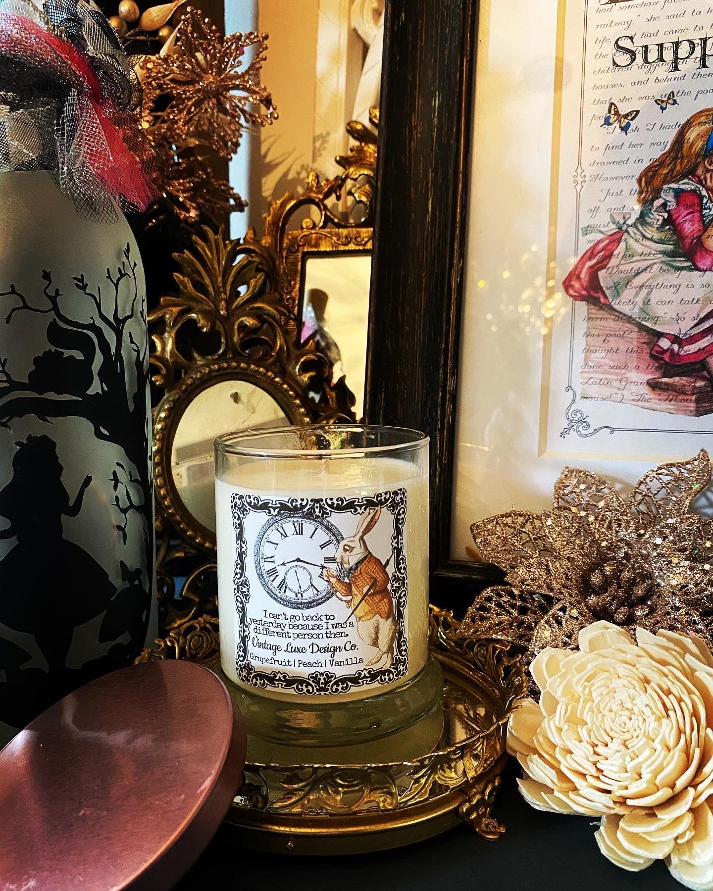 Alice Wonderland 10 Oz. Soy Wax Candle Whimsy White Rabbit