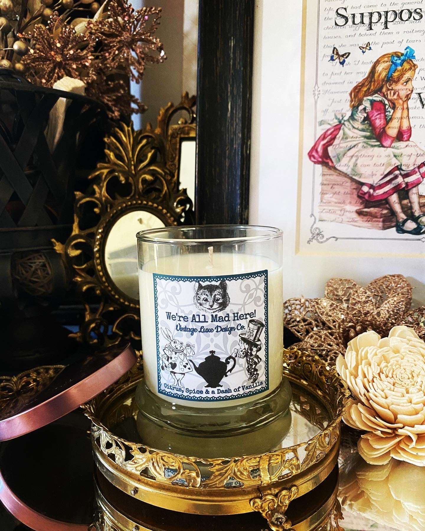 Alice Wonderland 10 Oz Soy Wax Candle Whimsy Mad Tea Party