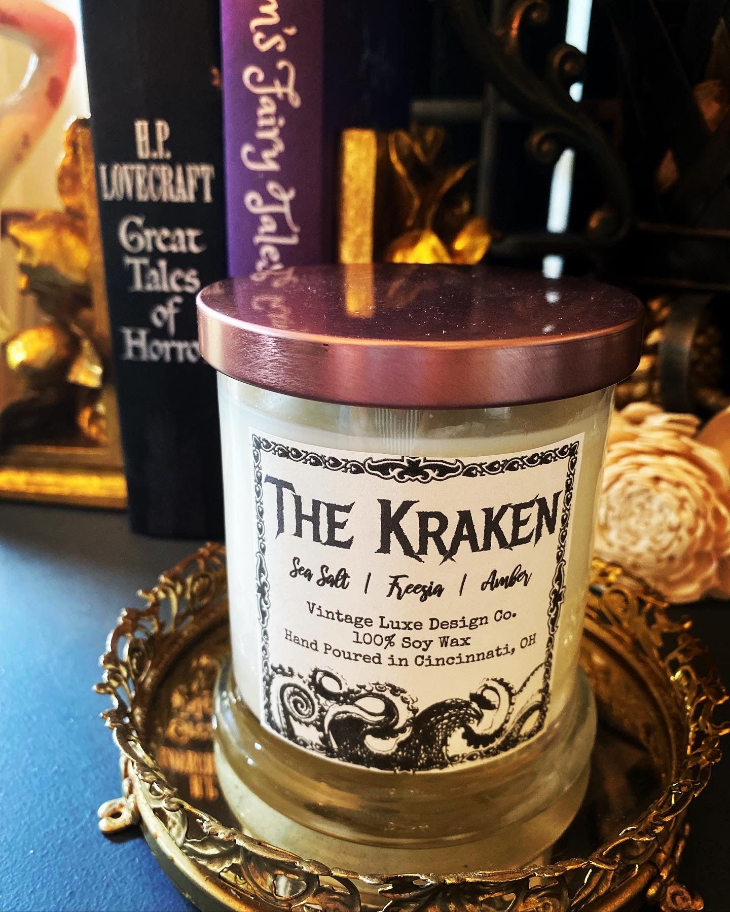 HP Lovecraft The Kraken 10 Oz. Luxury Soy Wax Candle Sea Salt Orchid Fragrance