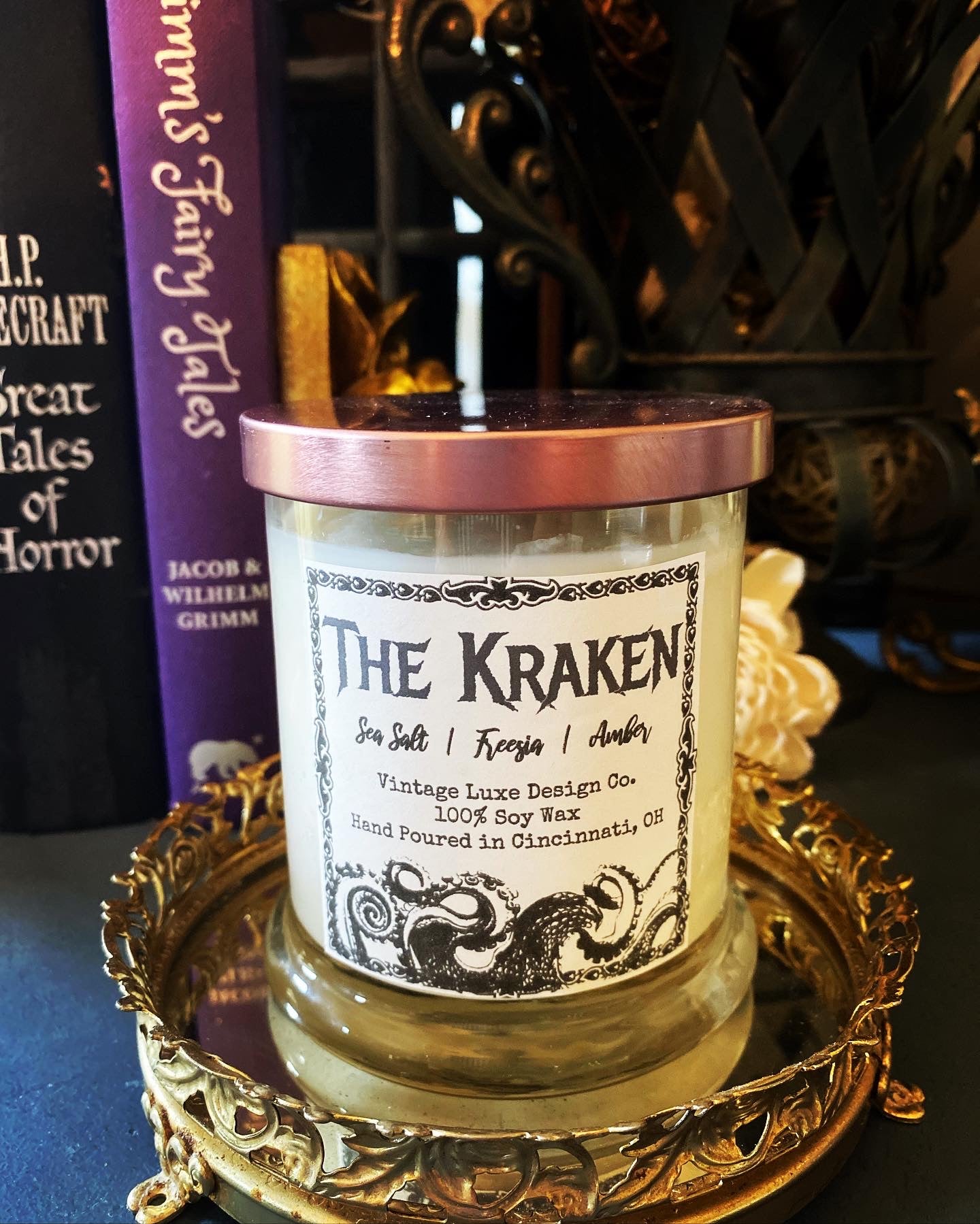 HP Lovecraft The Kraken 10 Oz. Luxury Soy Wax Candle Sea Salt Orchid Fragrance