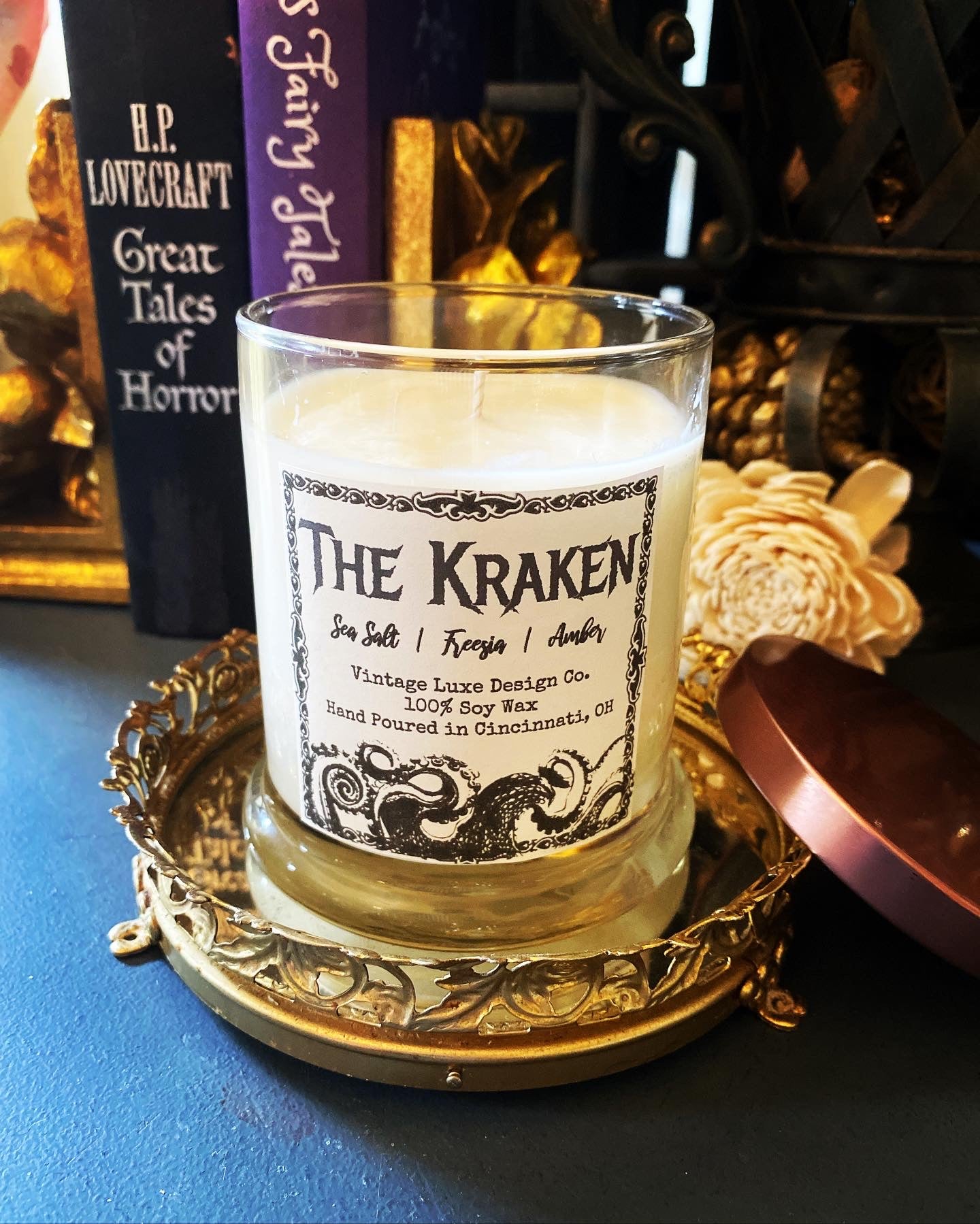 HP Lovecraft The Kraken 10 Oz. Luxury Soy Wax Candle Sea Salt Orchid Fragrance