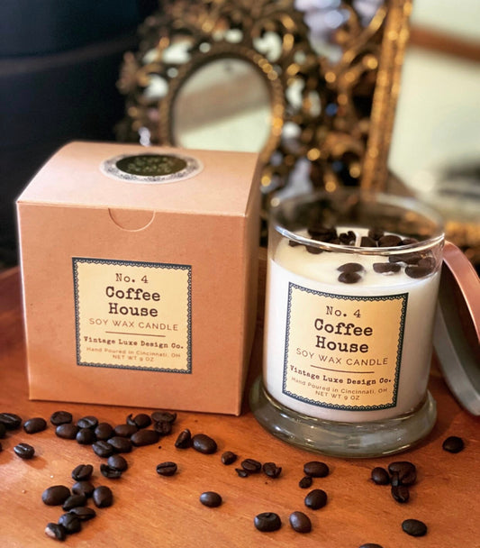 Coffee House 10 Oz. Soy Wax Candle * Vintage Luxury Hand Poured Candle * Fresh Brewed Coffee * Scented Candle Decor * Gift