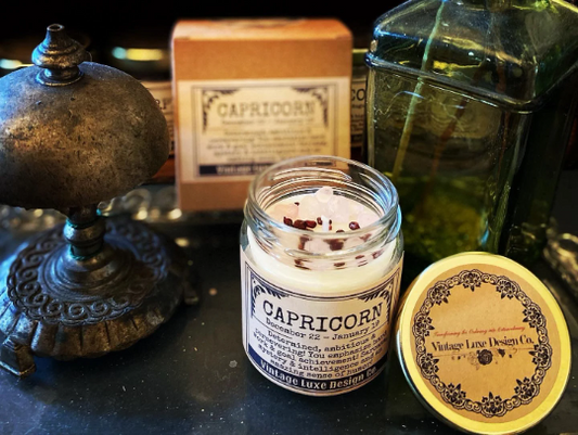 Capricorn Astrology Soy Wax Candle Infused with Crystals - Perfect for Zodiac Lover Birthdays and Gifts!