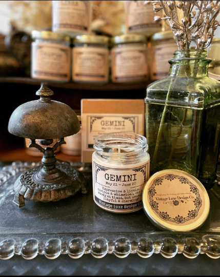 Gemini Zodiac Astrology Soy Wax Candle with Infused Crystals