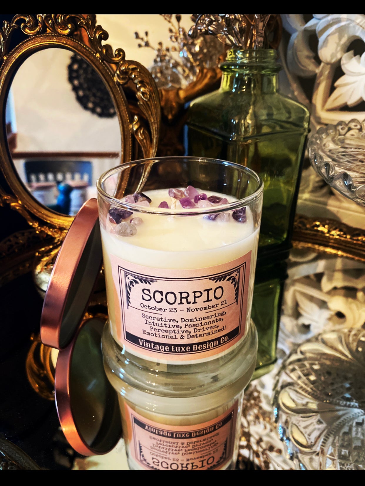 Scorpio Zodiac Soy Wax Candle with Infused Crystals – Ideal Birthday Gift for Astrology Lovers