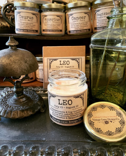 Leo Zodiac Horoscope Astrology Soy Wax Candle with Infused Crystals! Perfect Birthday Month Gift!