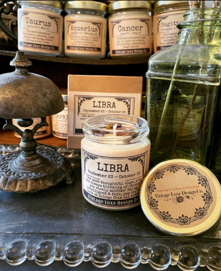 Libra Astrology Soy Wax Candle Infused with Crystals - Perfect for Zodiac Lover Birthdays and Gifts!