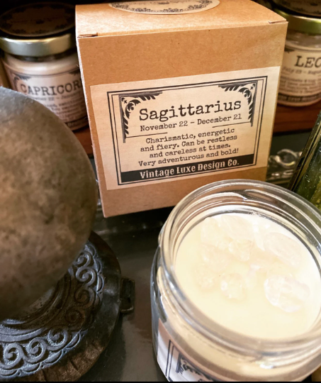 Sagittarius Zodiac Horoscope Astrology Soy Wax Candle with Infused Crystals! Perfect Birthday Month Gift!