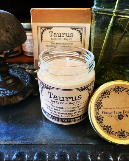 Taurus Astrology Soy Wax Candle Infused with Crystals - Perfect for Zodiac Lover Birthdays and Gifts!