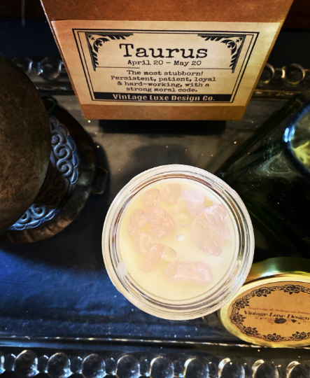 Taurus Astrology Soy Wax Candle Infused with Crystals - Perfect for Zodiac Lover Birthdays and Gifts!