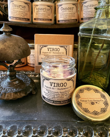 Virgo Astrology Soy Wax Candle Infused with Crystals - Perfect for Zodiac Lover Birthdays and Gifts!